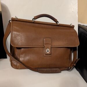 Coach F06456 Vintage Barclay Saddle Brown Briefcase/Laptop Bag W/Turnlock Detail